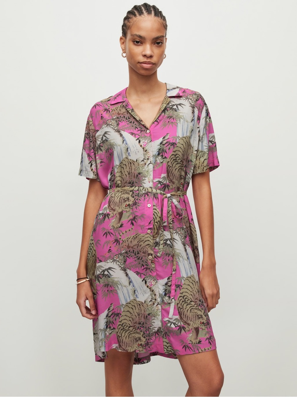 AllSaints Athea Tai Nui Tiger Print Shirtdress